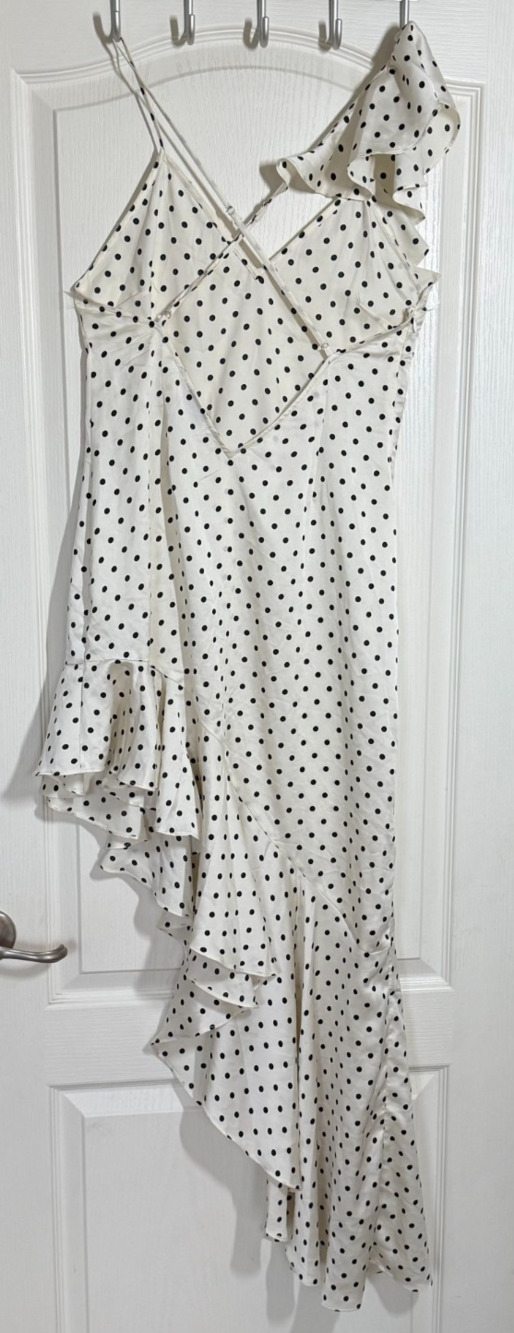 Hello Molly Riviera Satin Polka Dot Ruffle Maxi Dress – Cream – Size M - Picture 7 of 11